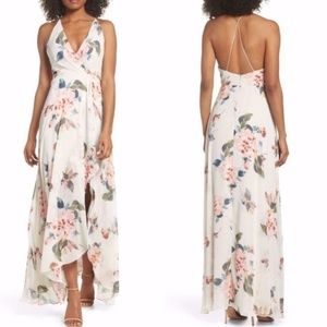 Jenny Yoo Farrah Halter Faux Wrap Floral Chiffon